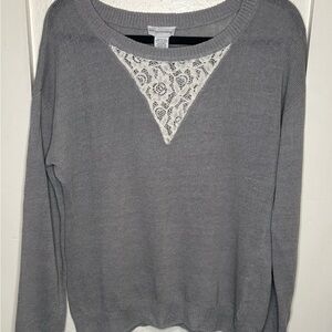 Soft Surroundings Linen Cotton Lace Crew Neck Long Sleeve Top Women's M